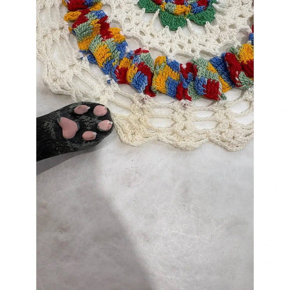 Vintage Handmade Crochet Doilies Set of 2 Yellow Rose 3D Floral Lace Multi-Color